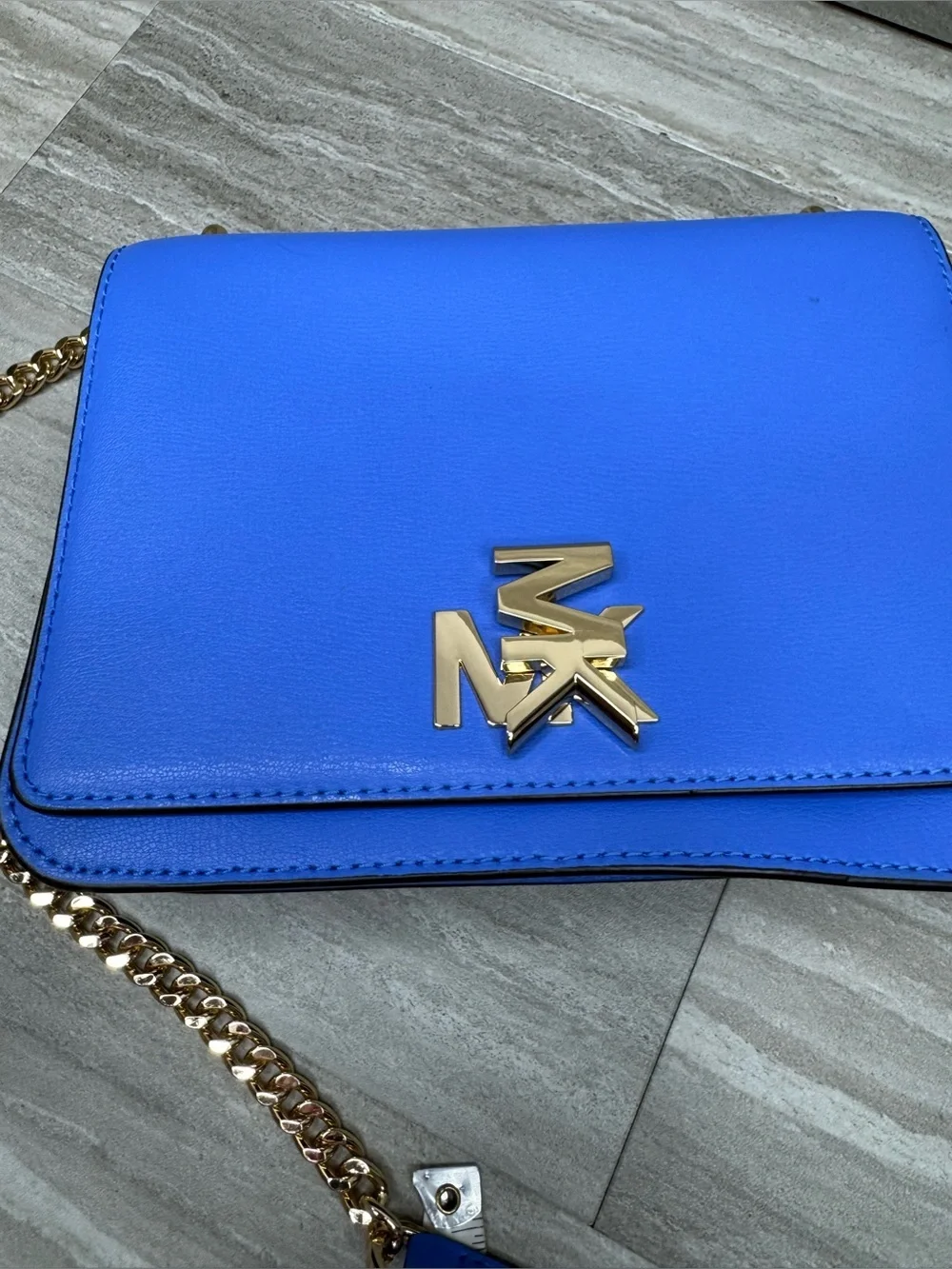 Michael Kors Mott Crossbody with Gold Chain in Oxford Blue
